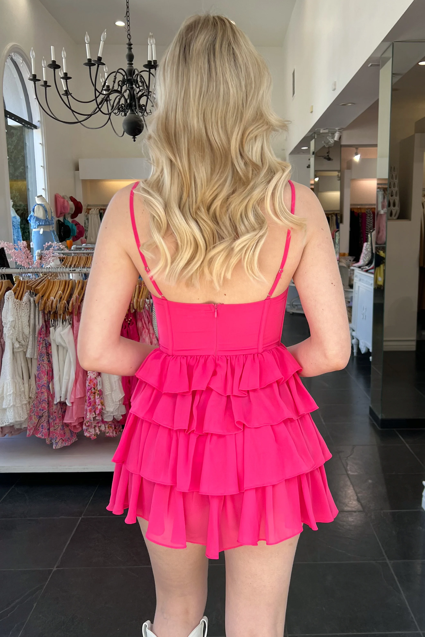 A-line Spaghetti Straps Homecoming Dress,Lovely Hot Pink Party Dress Y2287