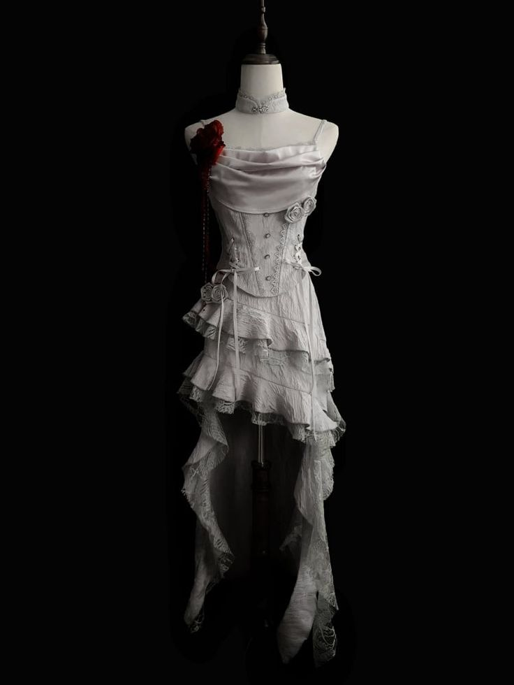 Vintage Silver Gray Asymmetrical Ruffle Lace Satin Short Birthday Dress Homecoming Dress Y7818