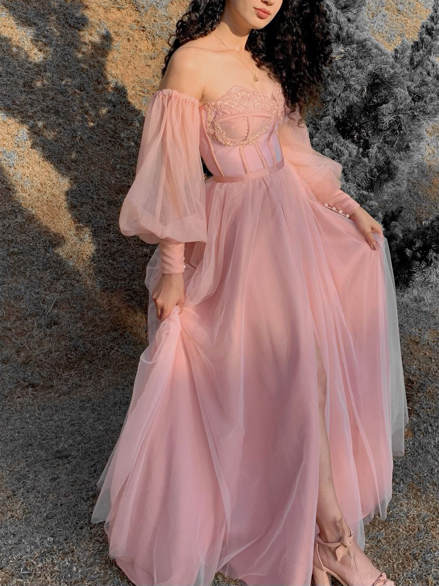 Light Pink A-line Tulle Prom Dress With Split Y4819