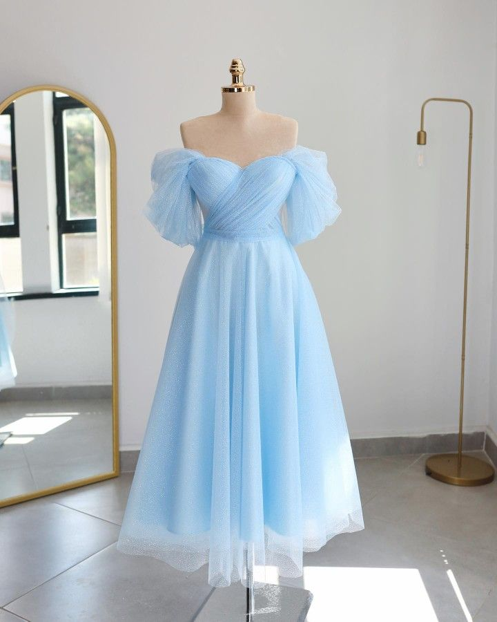 Lilac Glittered Tulle Midi-length Prom Dress, Engagement Dress, Promise Dress,Corset Dress Y4777