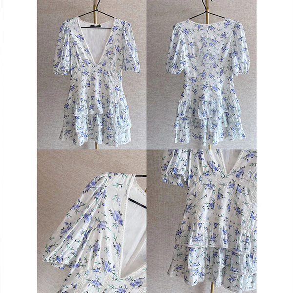 Deep V Neck Floral Dress,Cute A-line Homecoming Dress Y2317