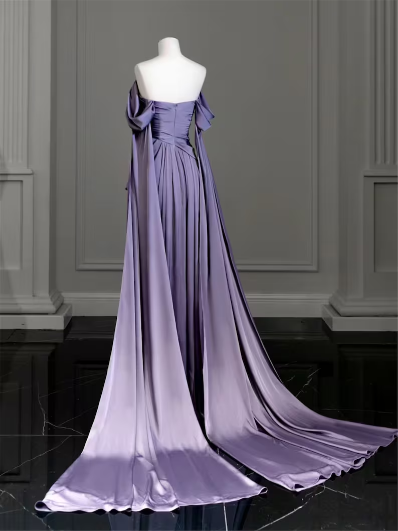 Modest Purple Satin Long Prom Dress,Purple Evening Dress Y2589