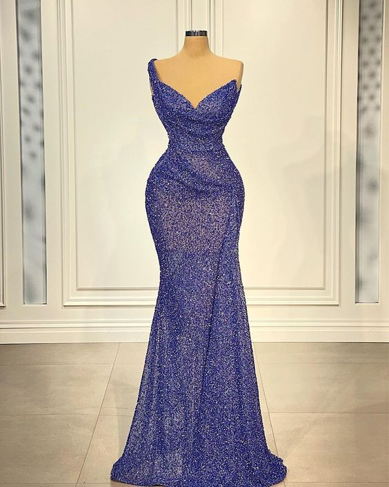 Blue Elegant Exquisite Evening Dress Floor Length Dubai Arabic Prom Dress Y4732