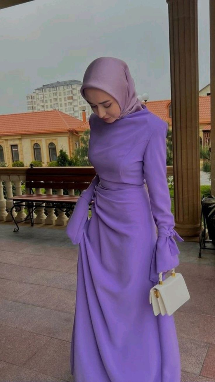 Modest Purple Prom Dress with Long Sleeves,Trendy Purple Evening Dress Y4857