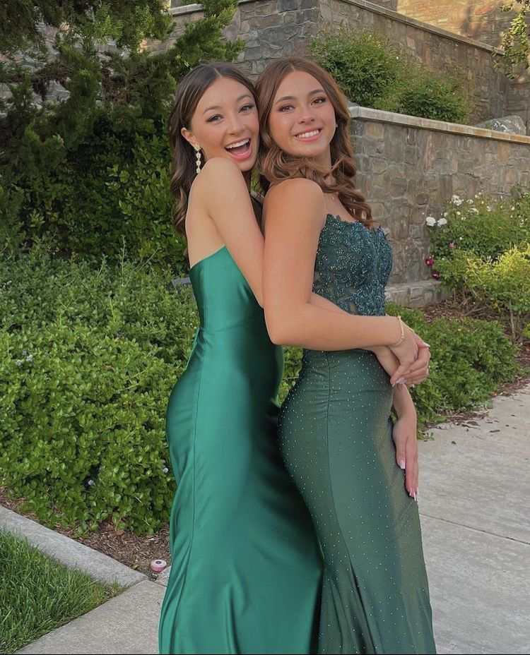 Mermaid Spaghetti Straps Satin Green Prom Dress,Different Style Prom Gown Y4125