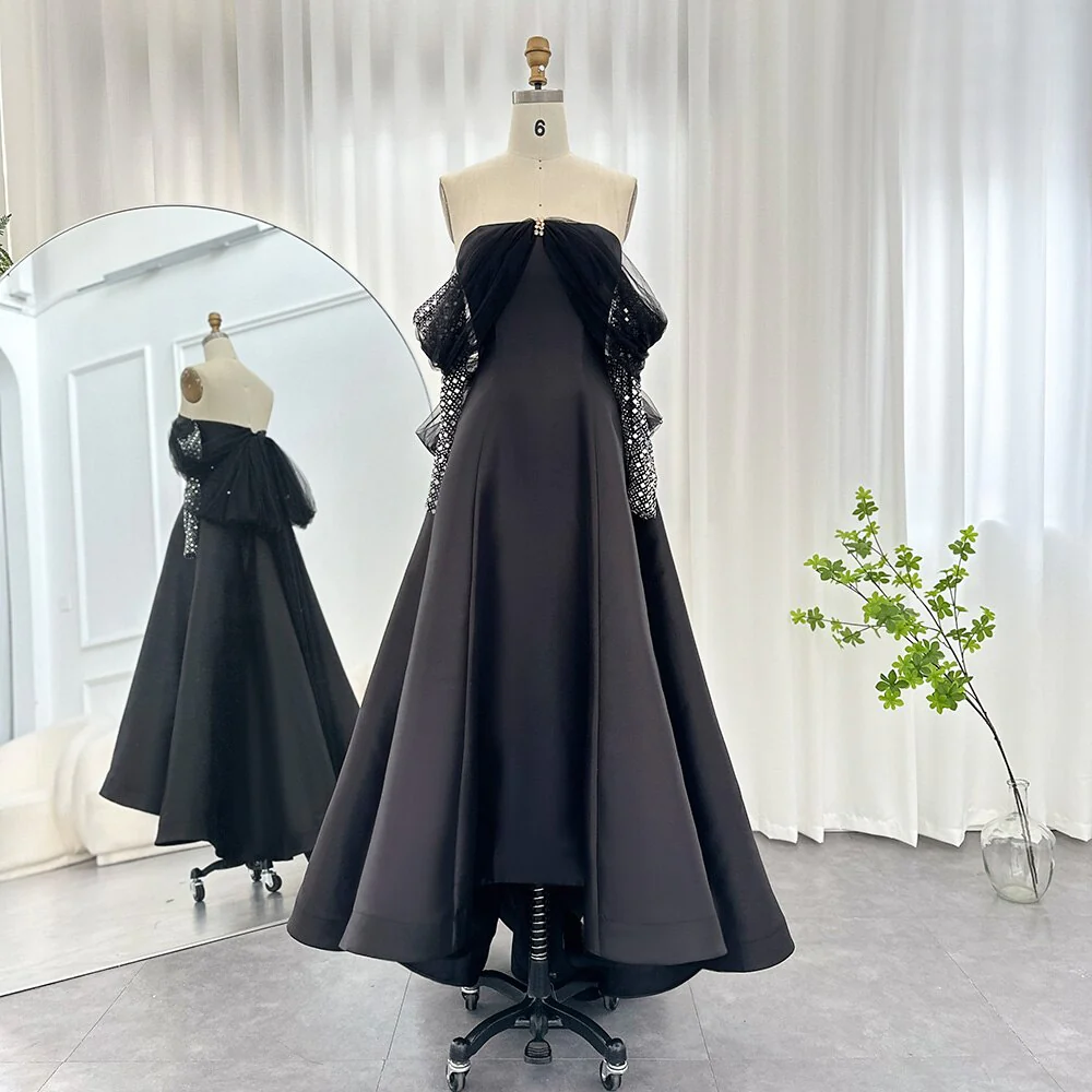 Luxury Dubai Evening Dresses for Women Wedding Party Black Long Sleeve Gala Prom Dress Y4621