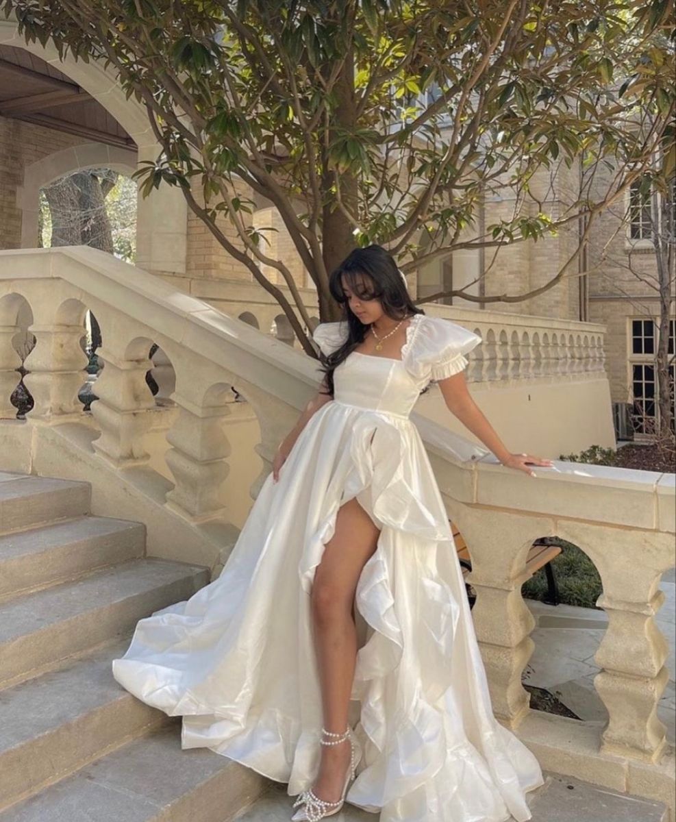 Vintage White Satin Wedding Dress,White Bridal Dress Y2373