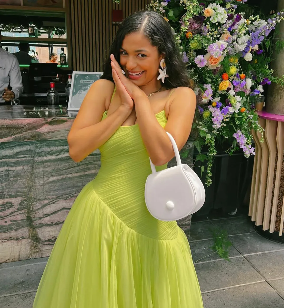Vintage Green Tulle Muslim Evening Dress Women A Line Pleated Formal Prom Dress Party Gowns Y4880