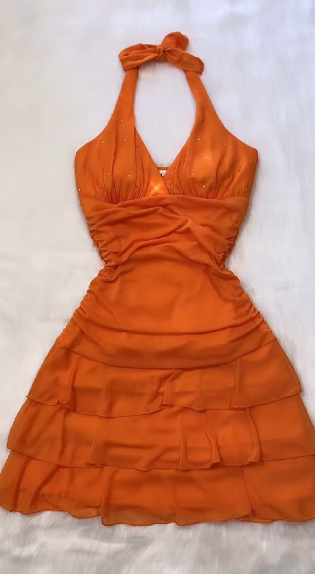 Orange Halter Chiffon Short Homecoming Dress Y2595