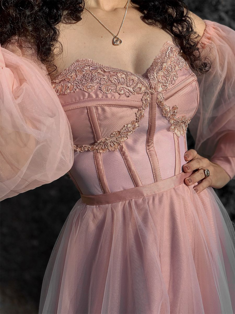 Light Pink A-line Tulle Prom Dress With Split Y4819