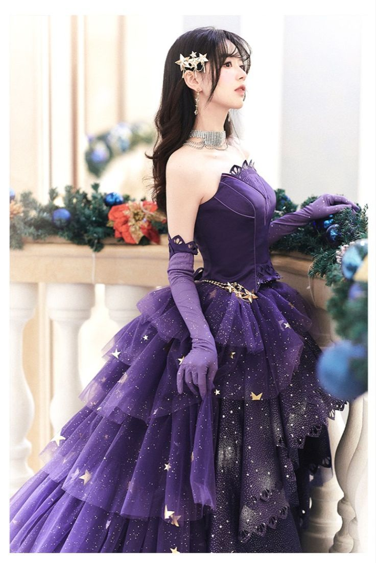 Elegant Purple Stars A-Line Prom Dress Y2738