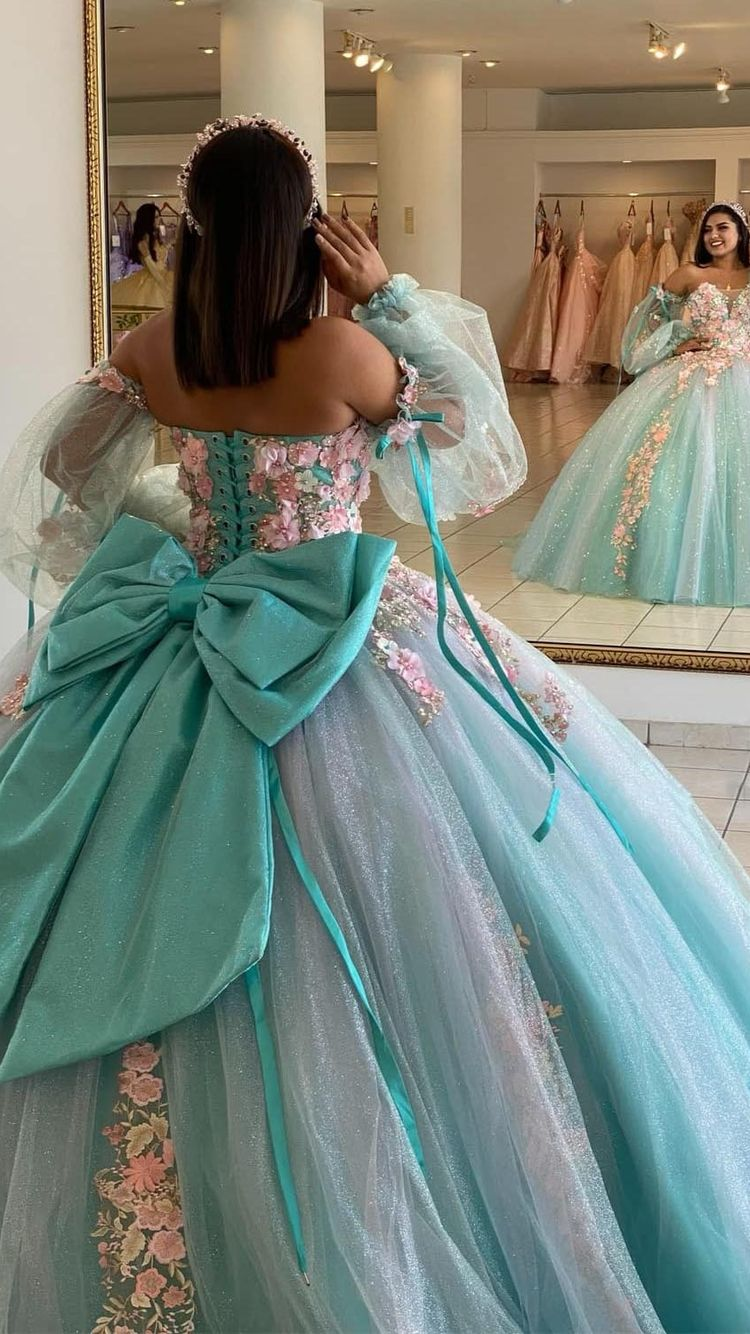Ice Blue Quinceanera Dress with 3D Flowers Chic Ball Gown Y2990