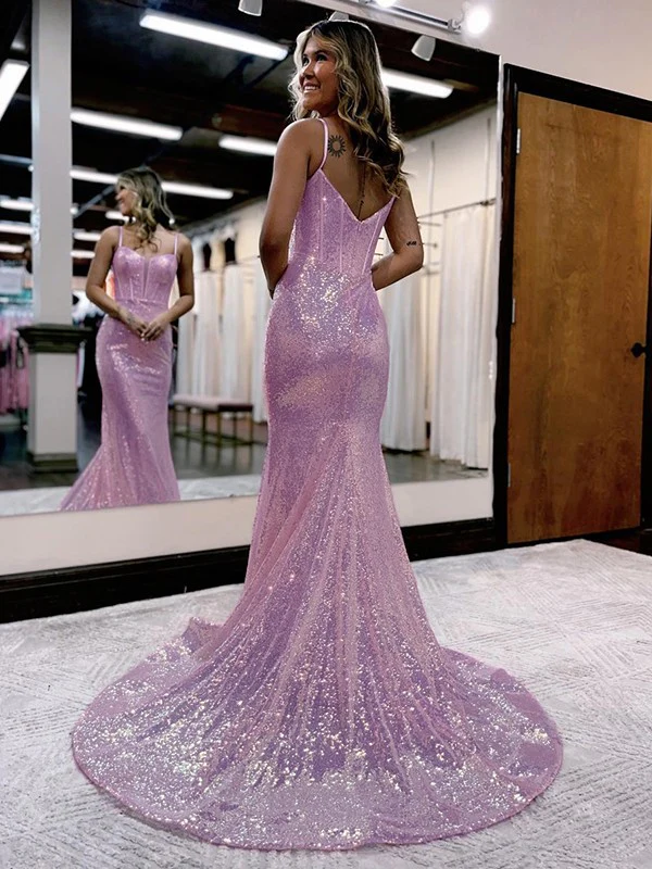 Trumpet/Mermaid Sequins Sweetheart Sleeveless Court Train Corset Dresses Y4726