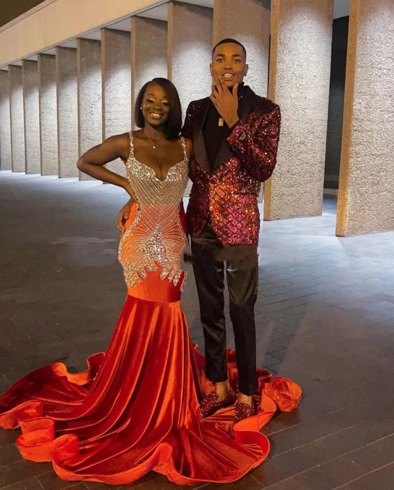 New Arrival Orange Mermaid Prom Dresses Black Girls Formal Party Dress Y66