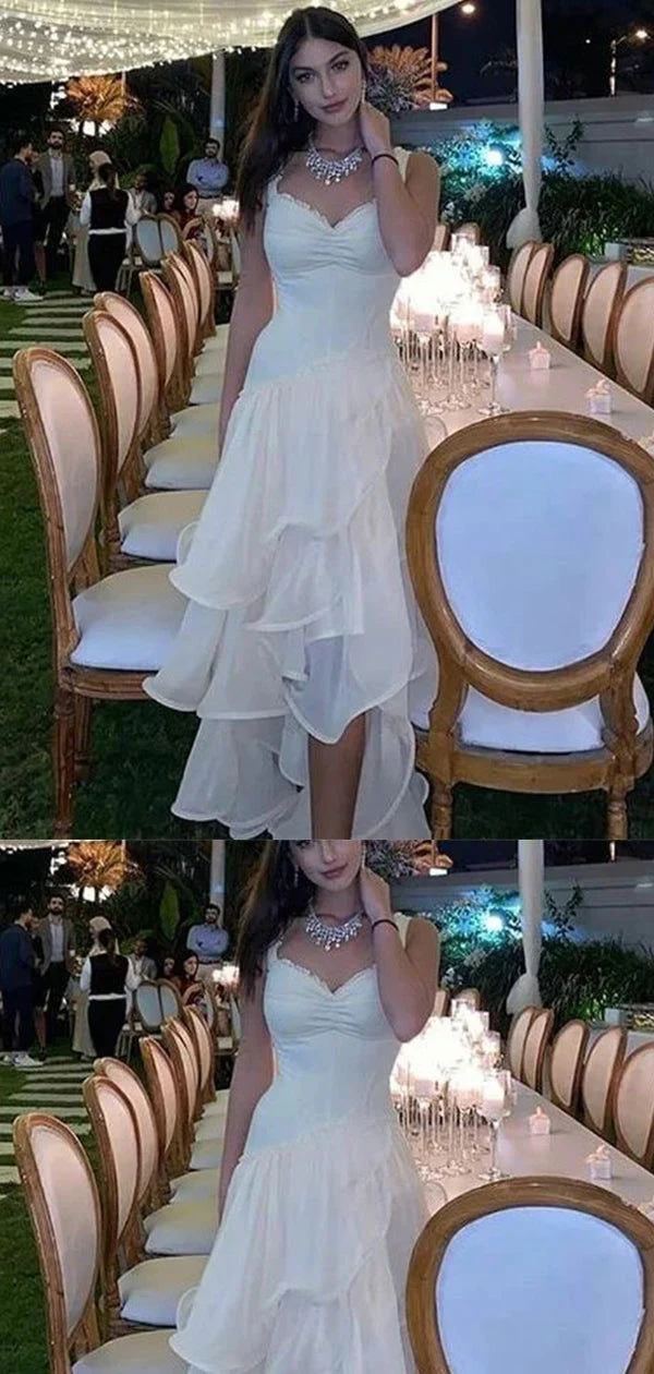Modest A-line White Evening Dress Charming Formal Gown Y591