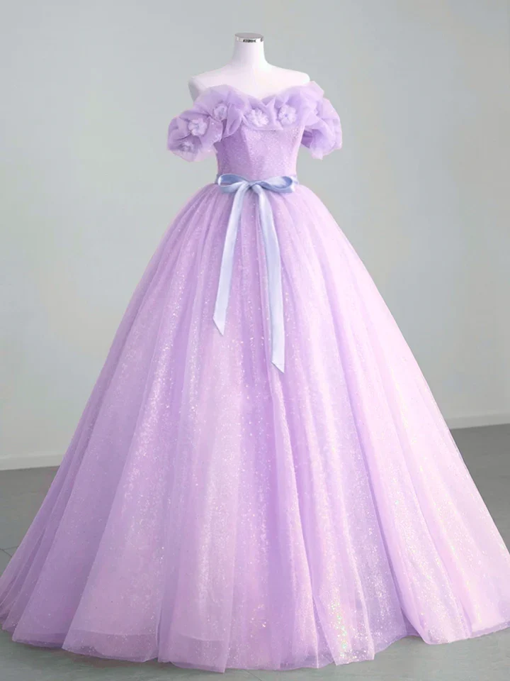 A-Line Off Shoulder Tulle Sage Green Long Prom Dress, Green Sweet 16 Dress Y5854