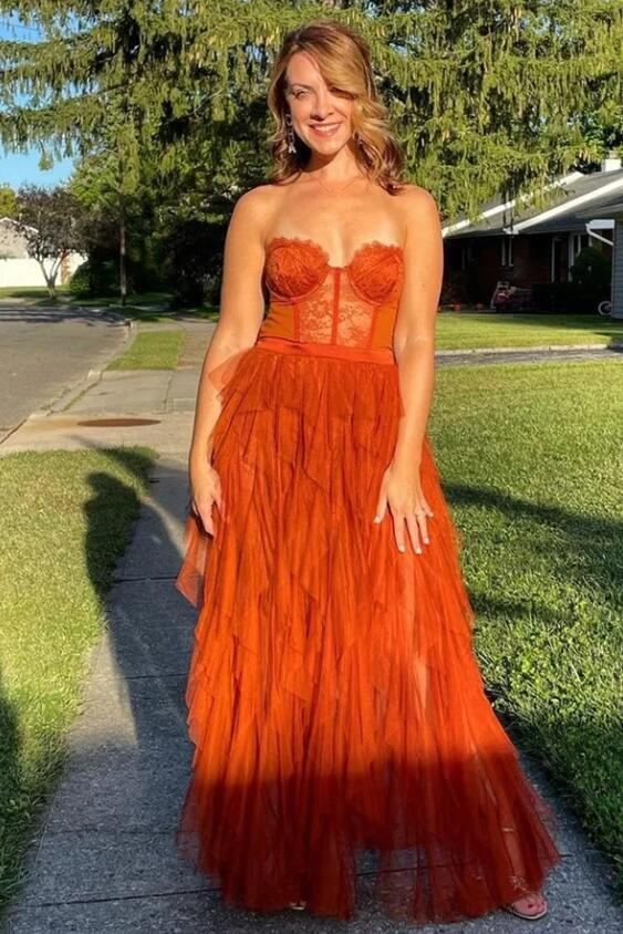 A-Line Sweetheart Lace and Tulle Prom Dresses Formal Evening Gowns Y4268