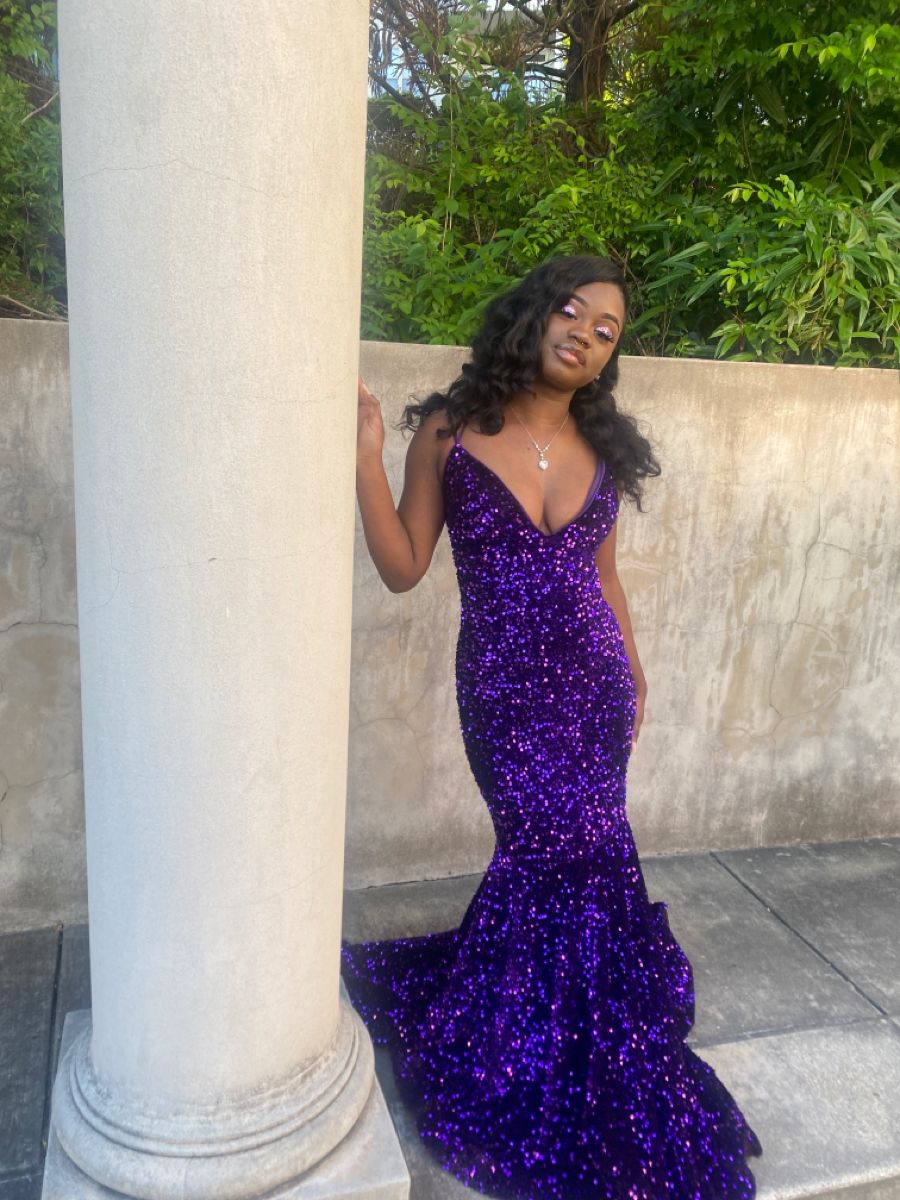 Dark Purple Sequins Prom Dress For Black Girls Y4221