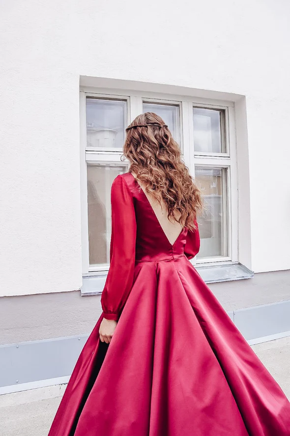 Modest A-Line Long Sleeves Prom Dress,Wedding Guest Outfit Y5002