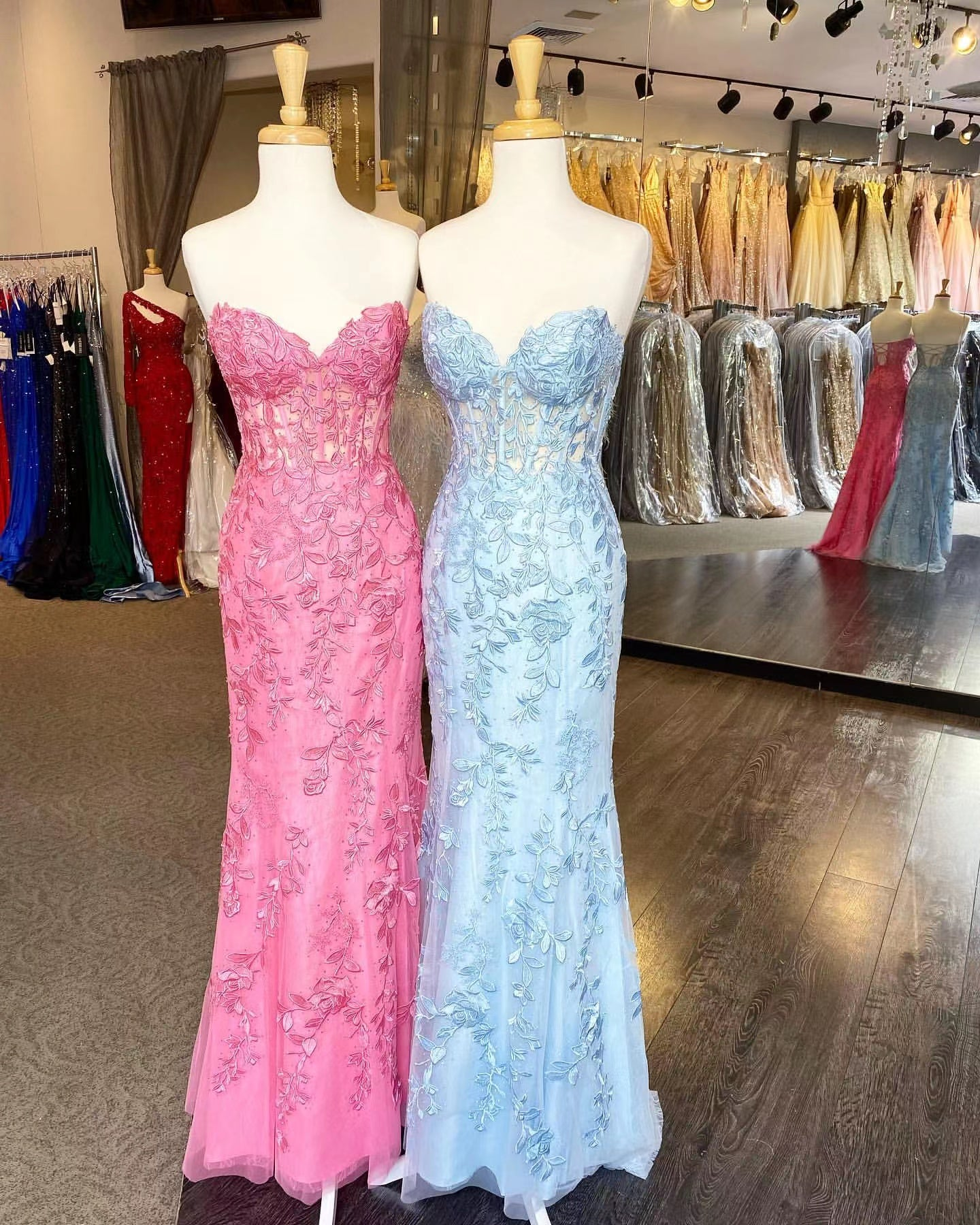 Sweetheart Neck Pink Mermaid Lace Prom Dresses, Pink Mermaid Lace Formal Graduation Dresses Y1549