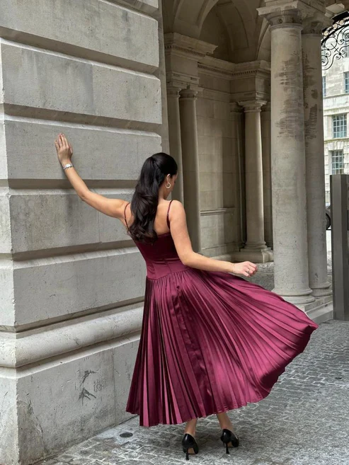 Vintage A Line Straps Burgundy Satin Long Prom Dress Evening Dress Y7994