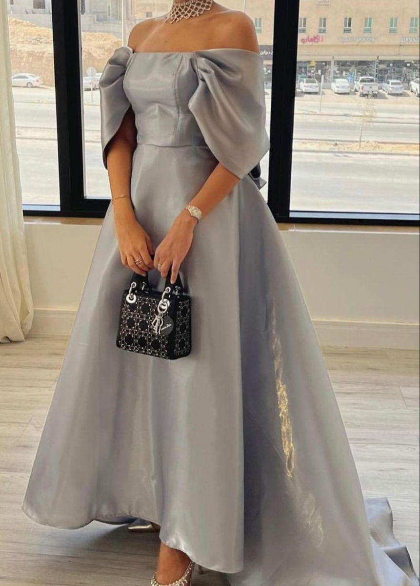 Chic Off The Shoulder A-line Evening Dress With Train Y5797