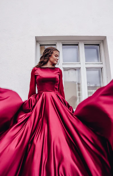 Modest A-Line Long Sleeves Prom Dress,Wedding Guest Outfit Y5002