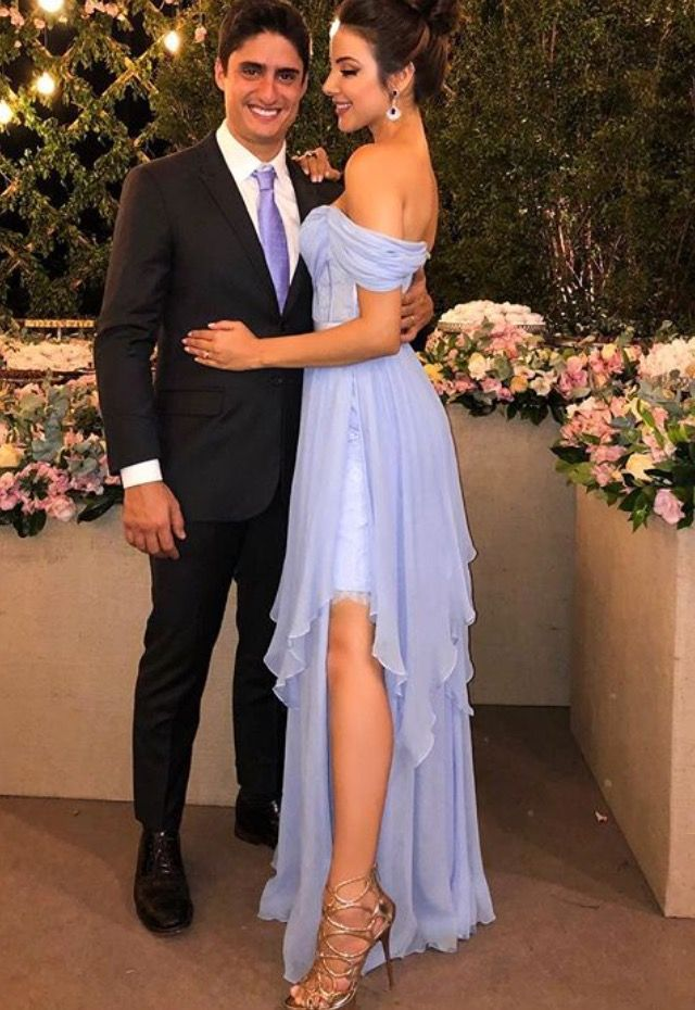 Elegant Off The Shoulder Blue Prom Dress,Wedding Guest Outfit Y5039
