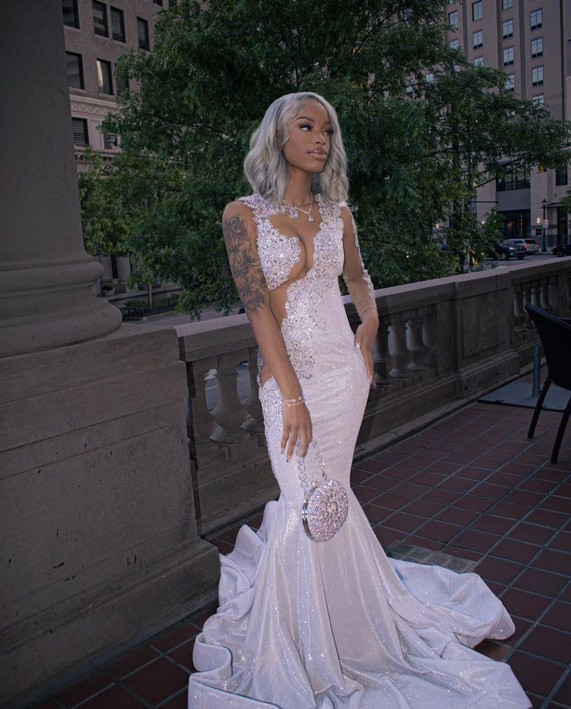 Shining mermaid prom dress with train Y4203