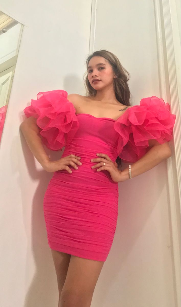 Chic Hot Pink Bodycon Dress,Hot Pink Homecoming Dress Y2562