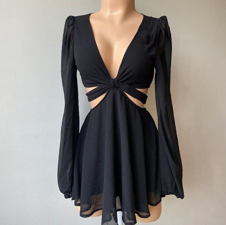 Black A-line Waist Cut-out Homecoming Dress,Black Cocktail Dress Y4302