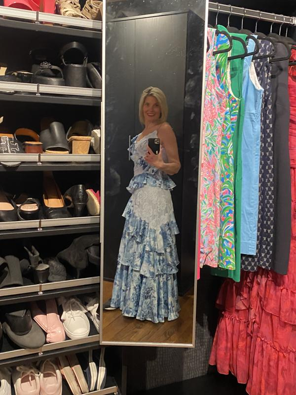 Gorgeous Blue Sleeveless V-Neck Lace Ruffle Tiered Evening Dress,Formal Prom Dress Y8460