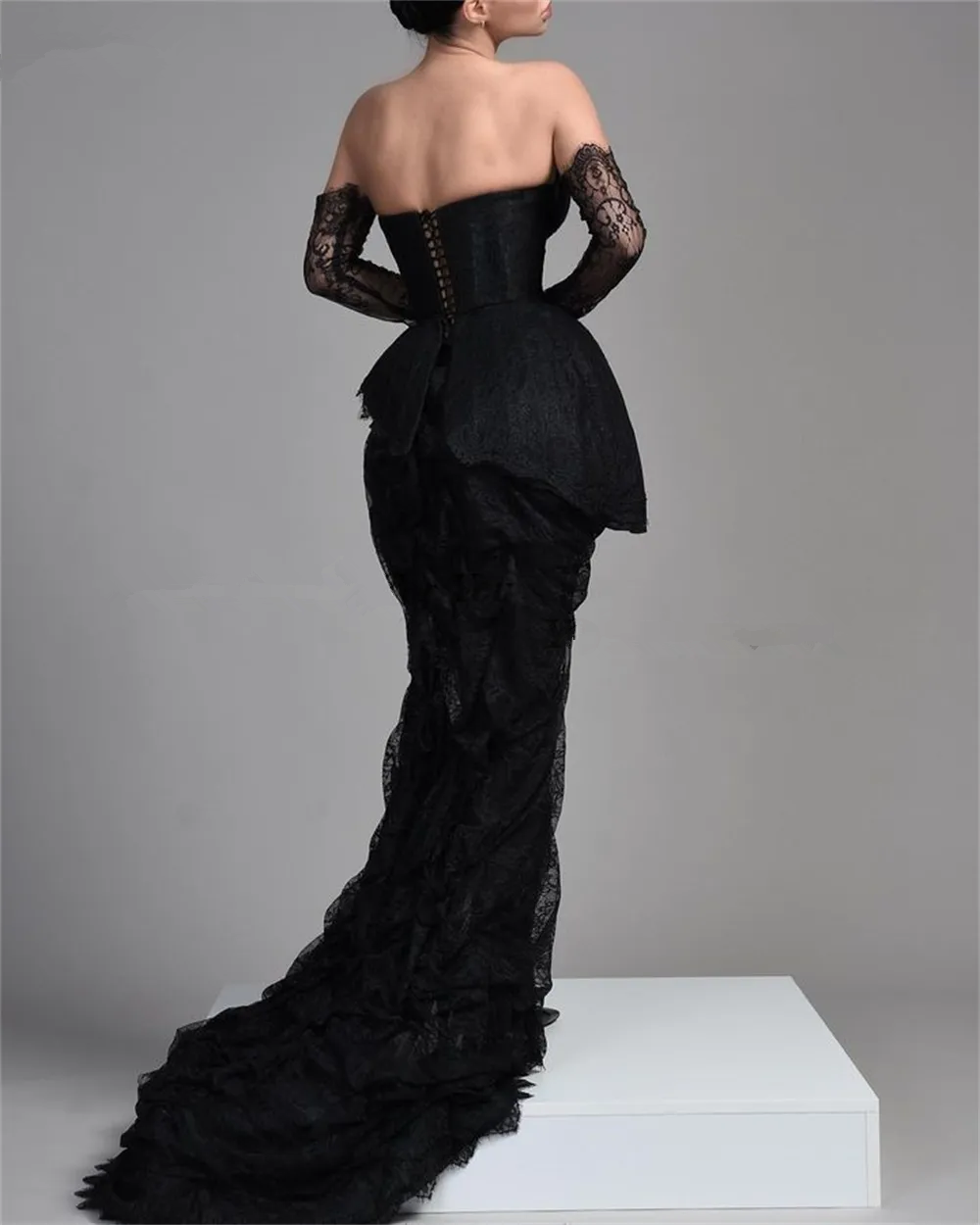 Vintage Black Lace Evening Dress,Black Gala Dress Y1910