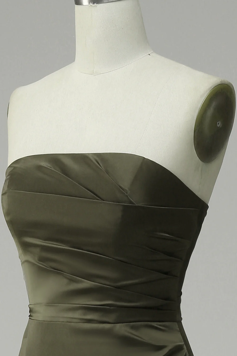 Green Strapless Satin Prom Dress With Slit Y4204