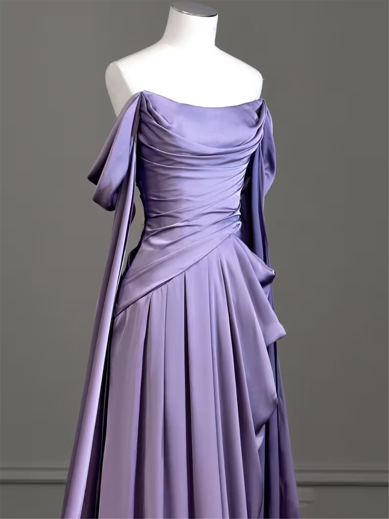 Modest Purple Satin Long Prom Dress,Purple Evening Dress Y2589