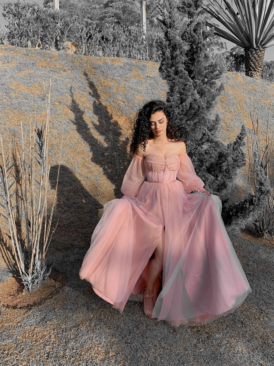 Light Pink A-line Tulle Prom Dress With Split Y4819