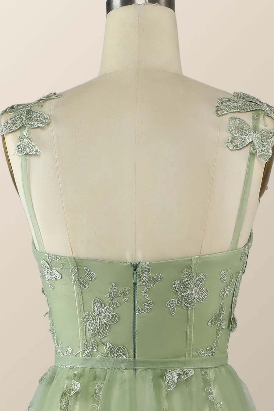 Sage Green Butterfly A-line Long Formal Dress Evening Dress Y2801