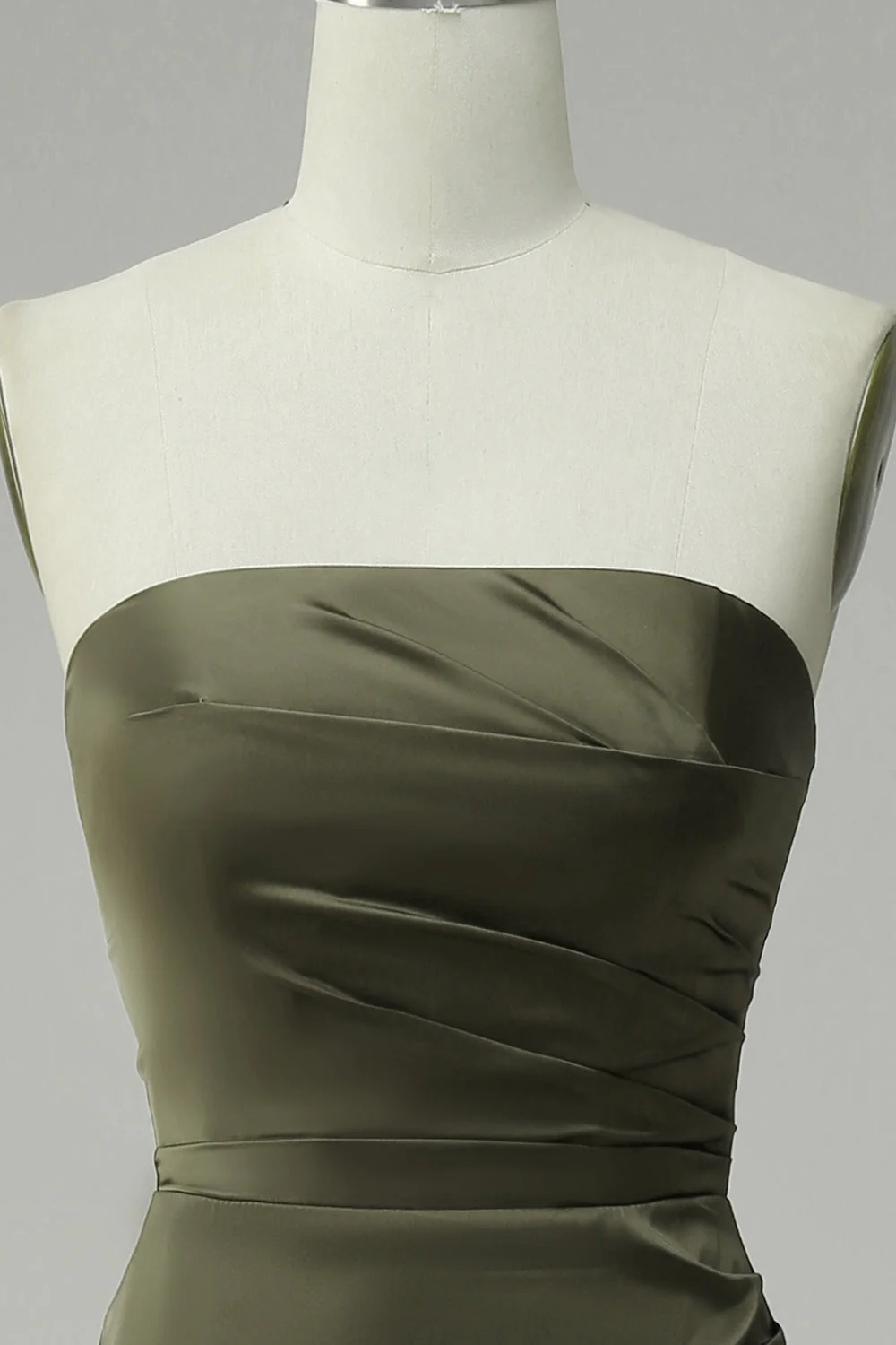 Green Strapless Satin Prom Dress With Slit Y4204