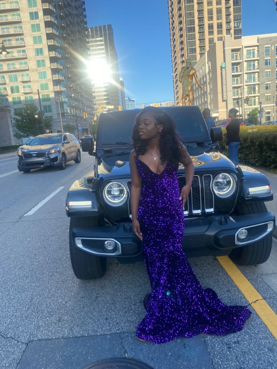 Dark Purple Sequins Prom Dress For Black Girls Y4221