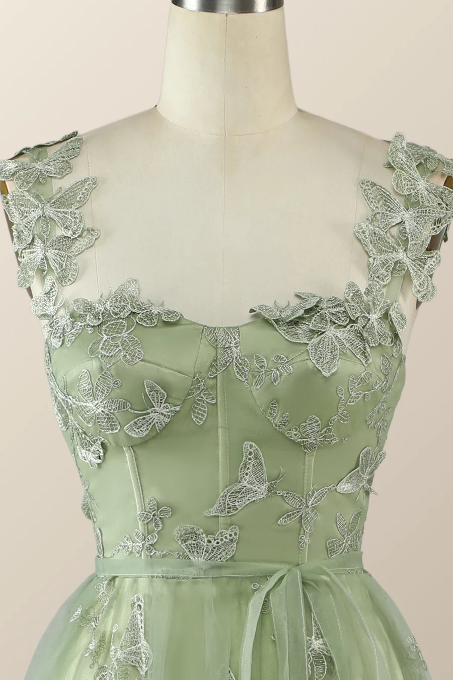 Sage Green Butterfly A-line Long Formal Dress Evening Dress Y2801