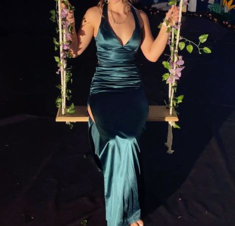 Vintage Green Slit Evening Dress Backless Prom Dress Y7782