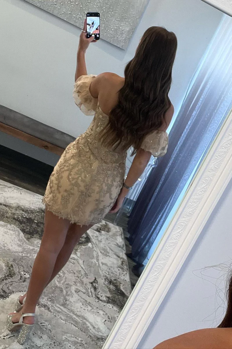 Sheath Lace Strapless Homecoming Dress with Appliques Y2998
