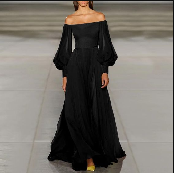 Green /Black /White/party dress with lantern sleeves solid off the shoulder prom dress S9150