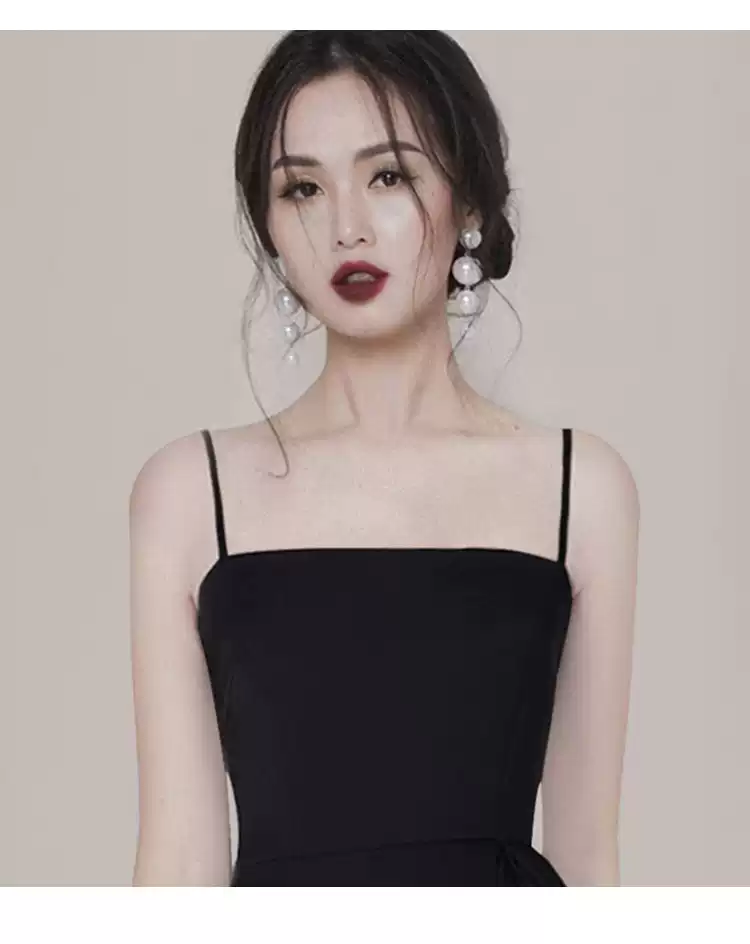 Vintage Black Spaghetti Straps Prom Dress With Irregular Side Y1125