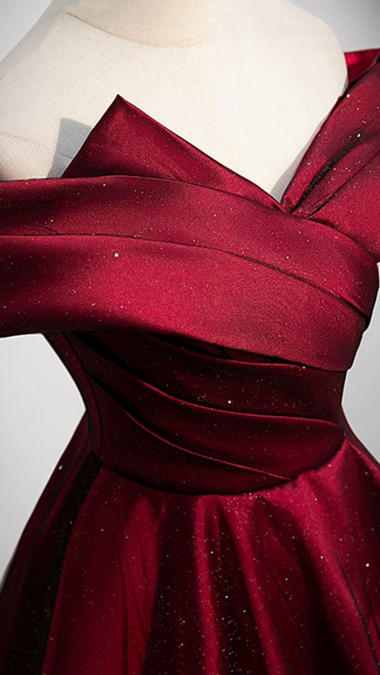 Burgundy satin long A line prom dress evening dress Y767