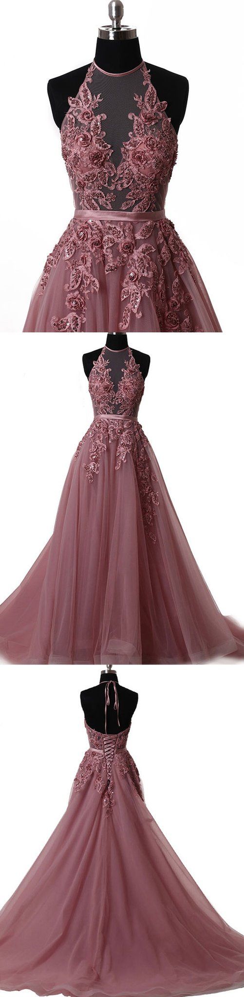 Elegant tulle lace long prom dress, lace evening dress S5098