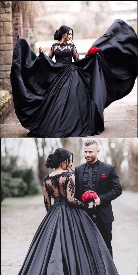 Black Long Sleeves Lace Elegant Modest Prom Dress, A-Line Ball Gown Prom Dresses S6073