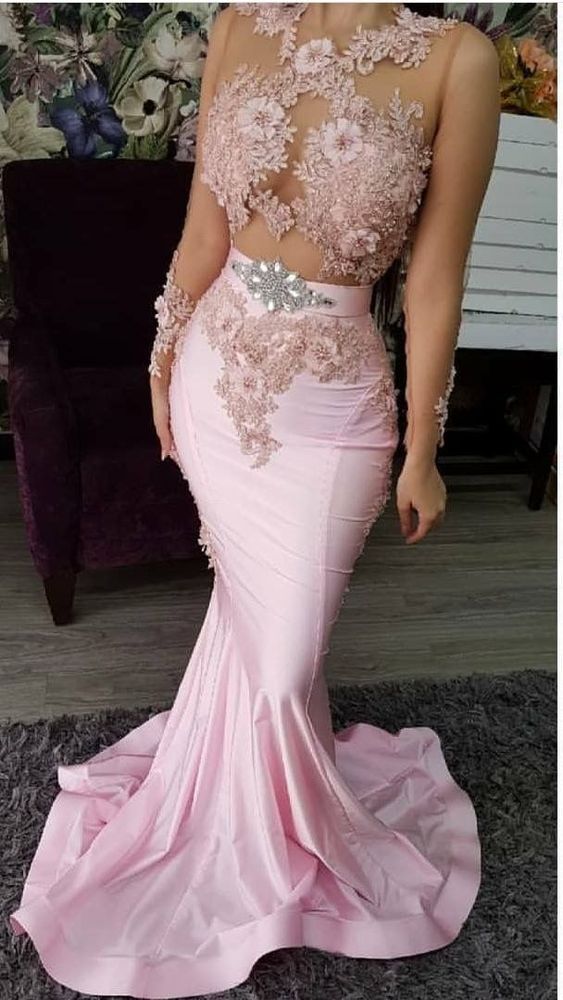 Pink Prom Dresses Long Mermaid Lace Applique Beaded 3D Flowers Elegant Evening Gown Formal Dresses S6580