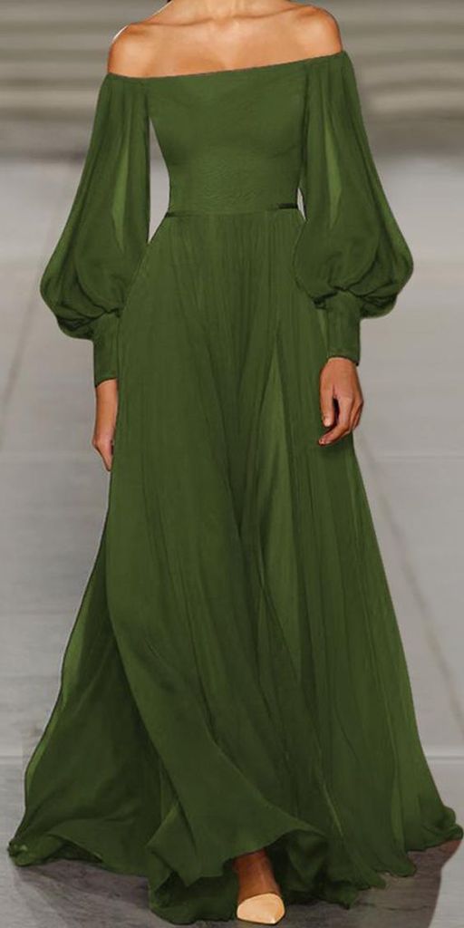 Green /Black /White/party dress with lantern sleeves solid off the shoulder prom dress S9150