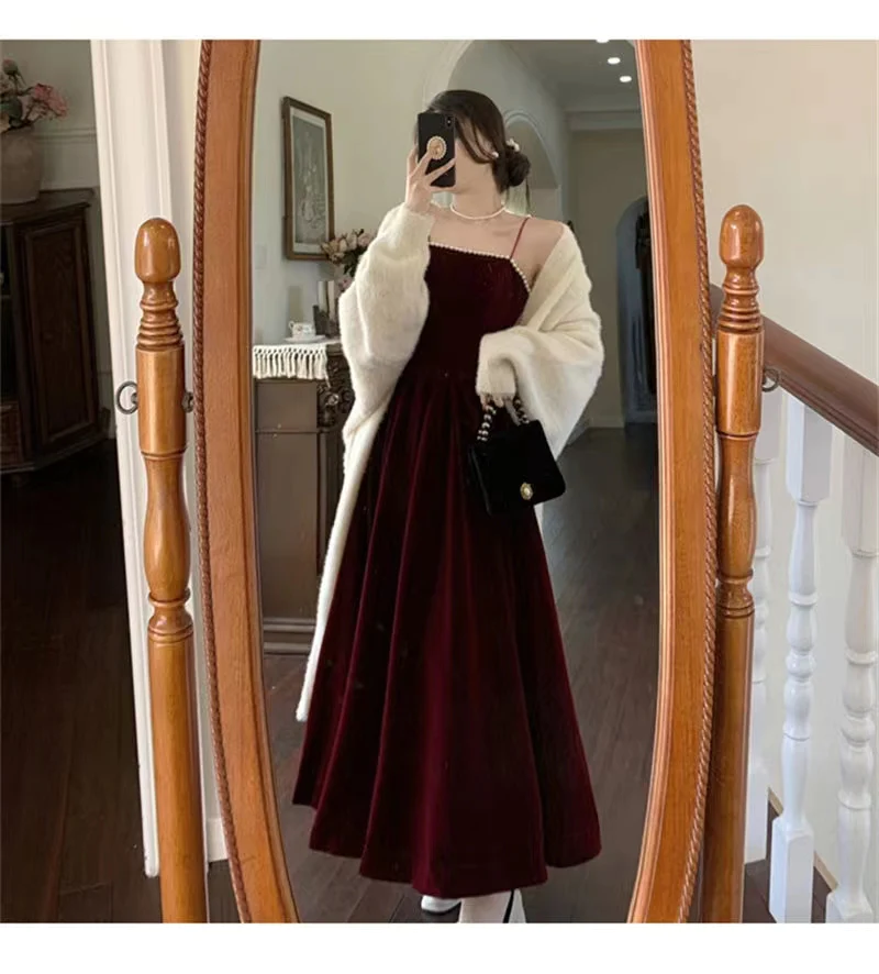 Spaghetti Straps Burgundy Velvet Prom Dress Simple Prom Dress Party Dress Y659